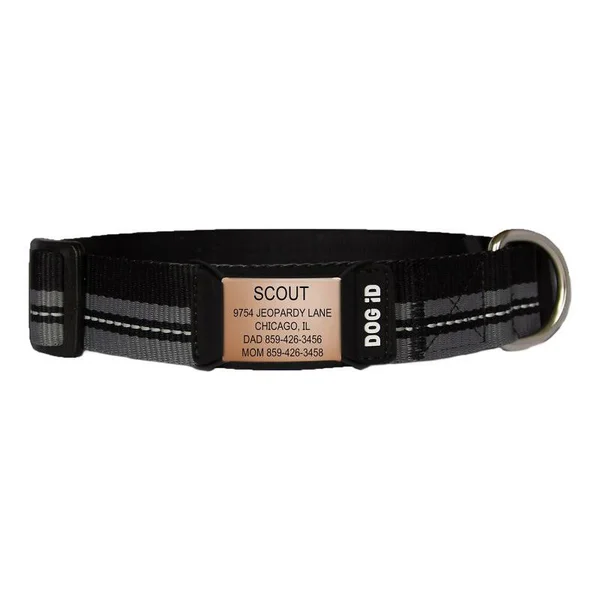 Road ID The Rock Solid Personalized ID Tag Dog Collar - Rose Gold, Black, Medium/Large