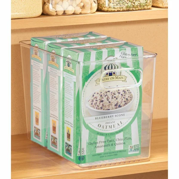 mDesign Deep Plastic Food Storage Container Bin with Handles - for Kitchen, Pantry, Cabinet, Fridge/Freezer - Slim Organizer for