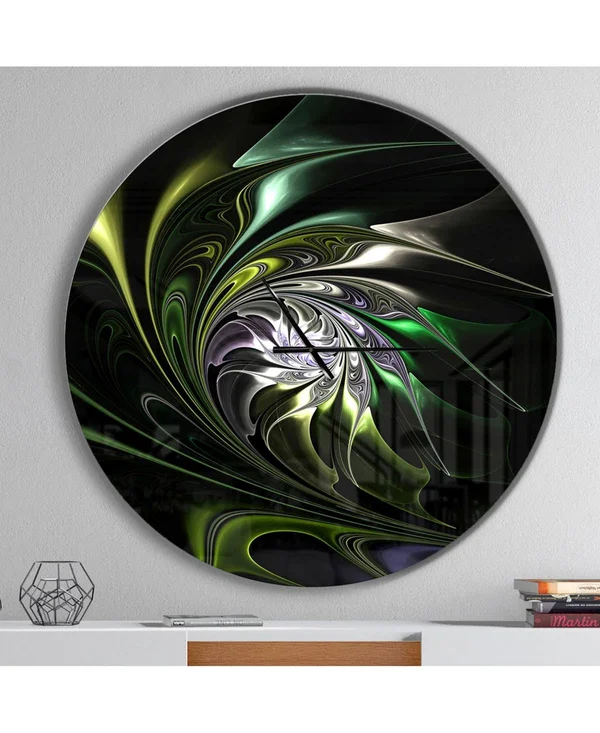 Designart Multi Colored Green Stained Glass Aluminum Wall Clock in Green