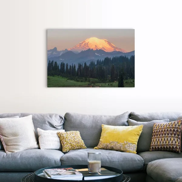 Mount Rainier Peak - Dawn, Upper Tipsoo Lake, Mount Rainier National Park, Washington, Canvas Wall Art, 48x32, Great Big Canva