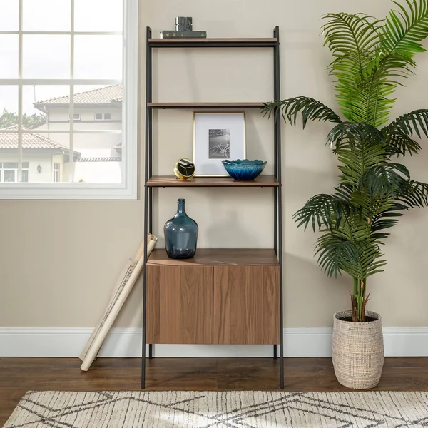 Walker Edison 72x22 Metal & Wood Ladder Storage - Mocha
