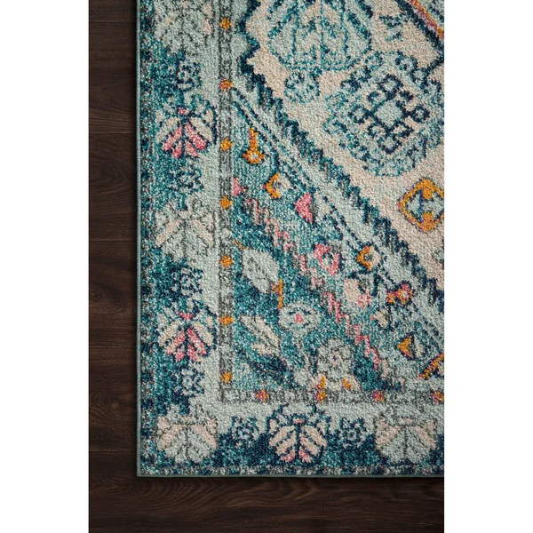 Alexander Home Vintage Boho Diamond Medallion Distressed Rug - 2&2x22 x 12& - Aqua/Pink