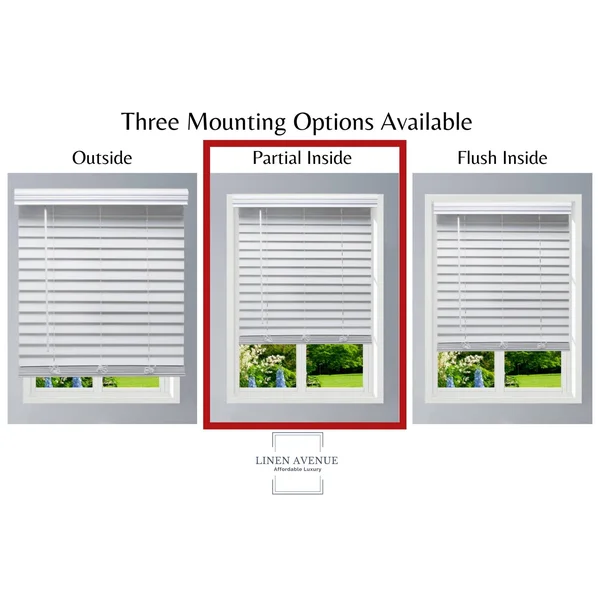 Linen Avenue Custom Cordless Partial Inside Mount Faux Wood Blinds, 40.5 W x 72 H, White