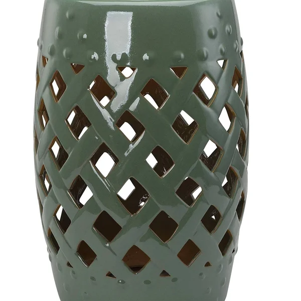 Outsunny 13x22 Ceramic Indoor Outdoor Lattice Garden Stool - Green