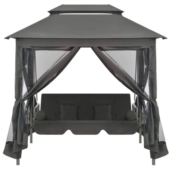 vidaXL Outdoor Convertible Swing Bench with Canopy Anthracite 86.6x22x63x22x94.5x22 Steel, 45073