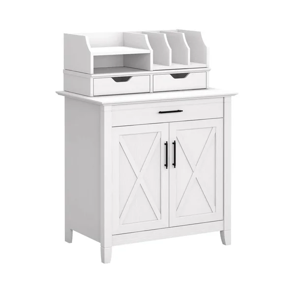 Bush Furniture Key West Secretary Desk with Storage and Desktop Organizers, Dark Gray Hickory