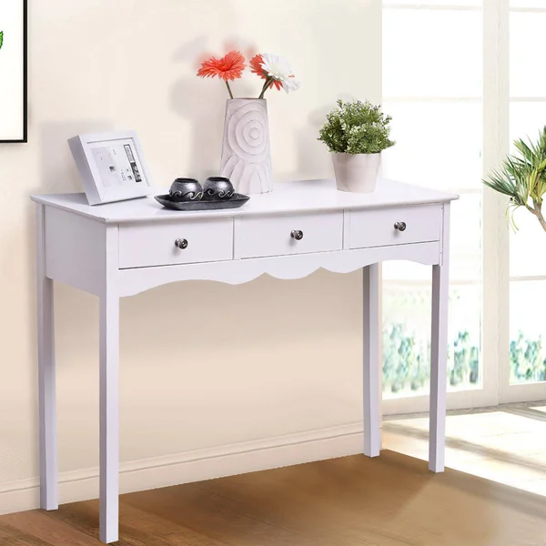 Side Sofa Table with Storage 3-Drawers - WHITE