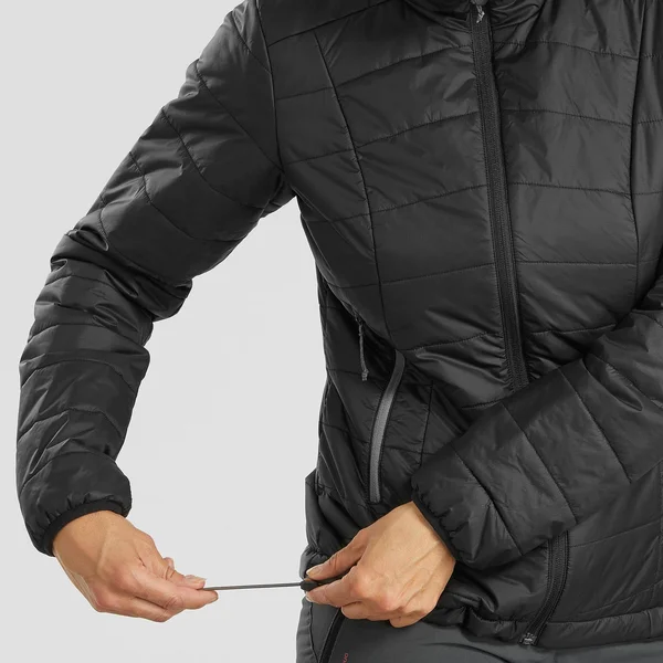 Forclaz Women's Trek 100, Light Backpacking Padded Down Jacket with Hoodie in Grey Blue, Size Xs
