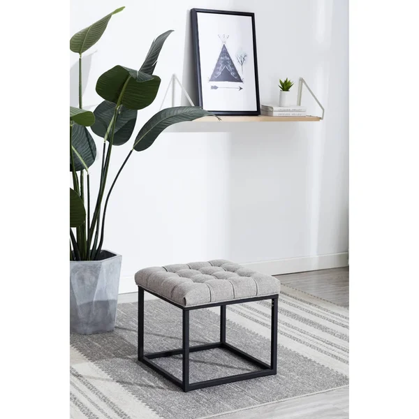 WOVENBYRD 18x22 Square Button Tufted Metal Ottoman - Grey