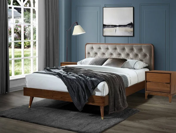 New Spec Monte Lisa Mid-Century Modern Queen Platform Bed in Gray