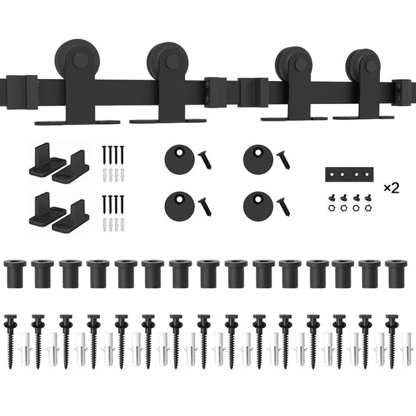 Winsoon 4-18ft Antique Top Mount Double Sliding Barn Door Hardware Kit 18ft Track for Closet Cabinet Black Heavy Duty, Size: 18&