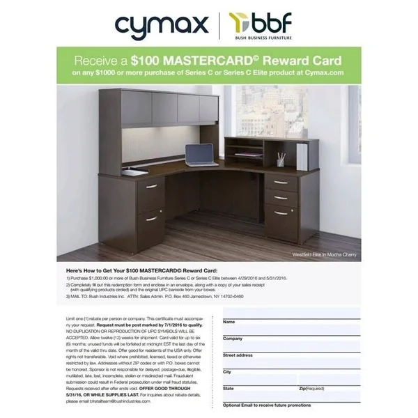 Bush Business Furniture Series C 72w x 36D Bow Front Desk with 3/4 Pedestal, Mahogany