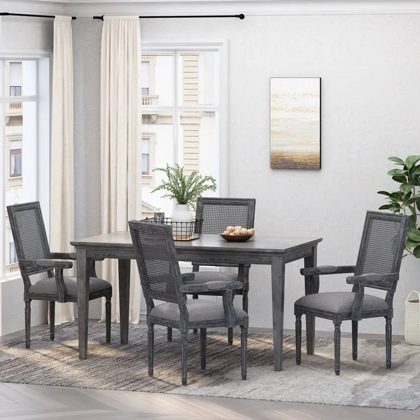 Set of 4 Maria French Country Wood and Cane Upholstered Dining Chairs Gray - Christopher Knight Home
