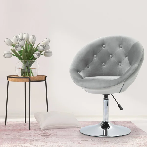HOMCOM Dining Height Bar Stool Tufted Fabric Adjustable Height Armless Swivel Seat