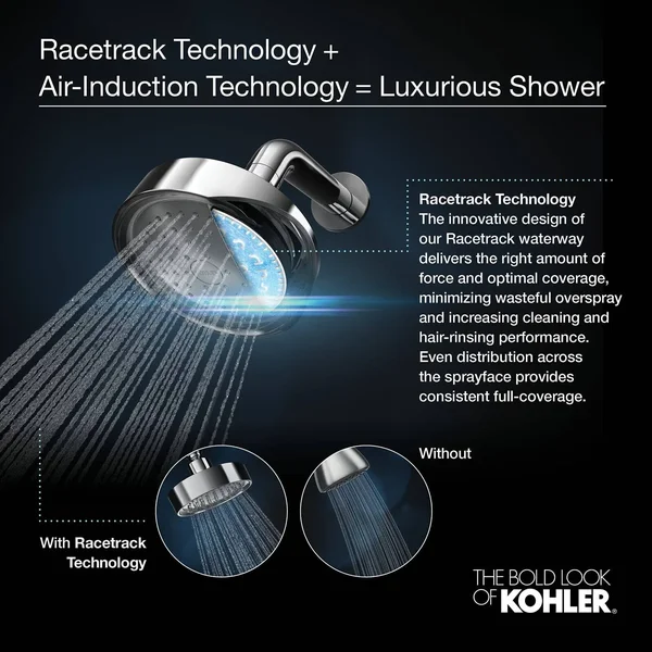 KOHLER K-13690-SN Contemporary Round 12x22 Rainhead with Katalyst Air-Induction Spray, 2.5 GPM - Vibrant Polished Nickel