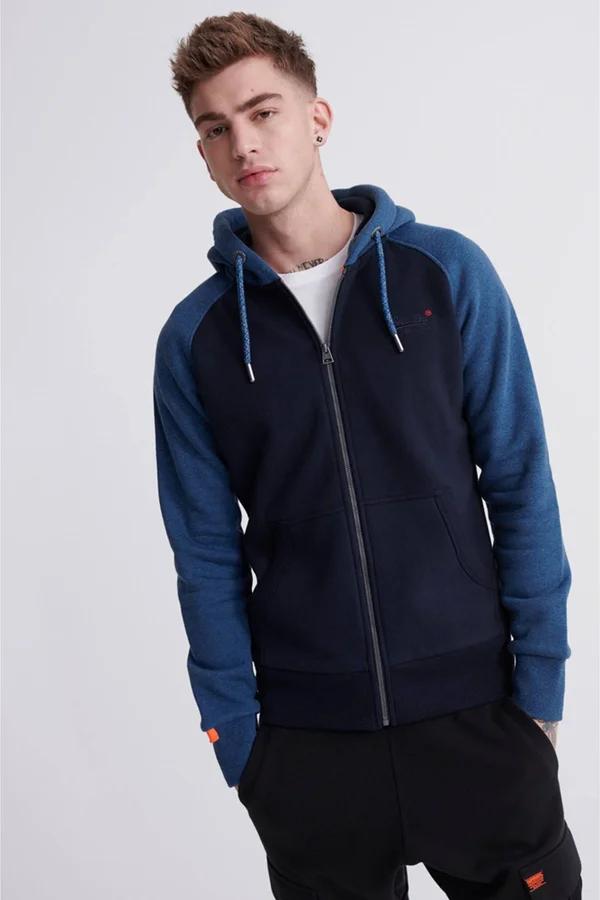 Superdry Men's Orange Label Classic Raglan Zip Hoodie - Blue