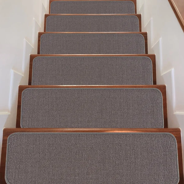 Beverly Rug Indoor Non Slip Carpet Stair Treads 8.5x22x 26x22 Solid Colors - Set of 13 - Grey