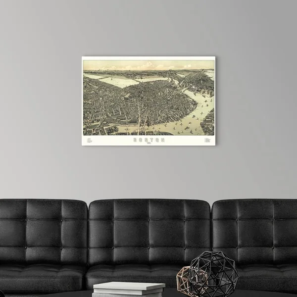 Vintage Birds Eye View Map of Boston - Massachusetts, Canvas Wall Art, 30x20, Great Big Canvas