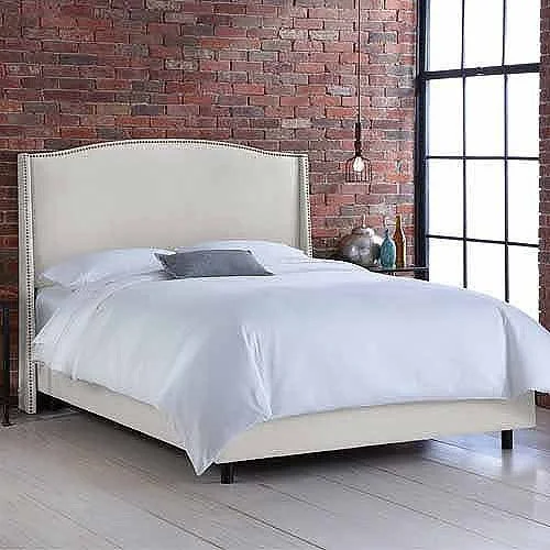 Skyline Furniture Talc Upholstered Wingback Bed with Nailheads - Multiple Sizes, Size: Full