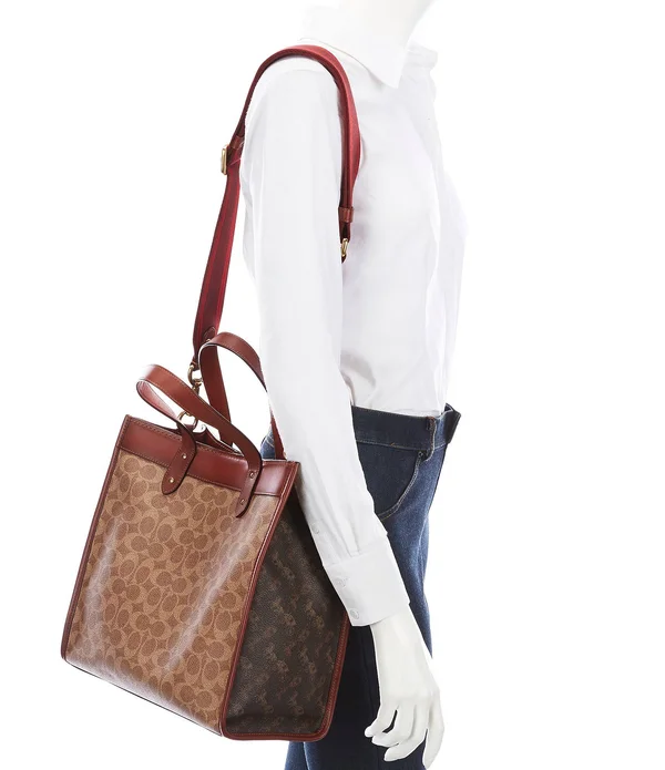 Coach Signature Carriage Coated Canvas Field Tote - Tan Truffle Rust/brass