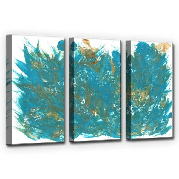 Ready2HangArt 'Feathers' Acrylic Painting Print Multi-Piece Image on Wrapped Canvas - Size: 40 inch H x 60 inch W x 2 inch D, Gre