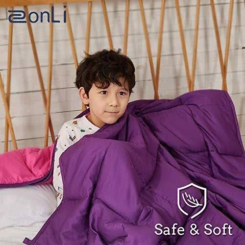ZonLi Small Weighted Blanket 10 lbs(41&&x60&&, Pink/Purple), Cooling Weighted Blanket for Kids, Soft Material with Glass Beads