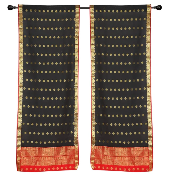 2 Black Bohemian Indian Sari Curtains Rod Pocket Living Room Window Treatment - Men's, Size: 80 x 63 (203 x 160 Cms)