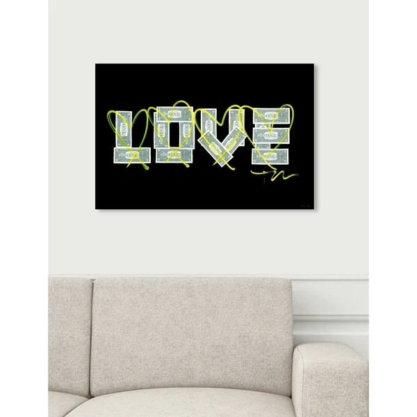 Oliver Gal 'Dollar Love' Typography and Quotes Wall Art Canvas Print - Green - Black (24 x 16)