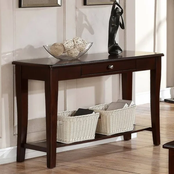 Benzara - Wooden Console Table with One Drawers Brown, 48" x 18" x 29"