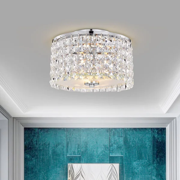 Darcie Chrome 3-Light Crystal Drum Shade Flush Mount