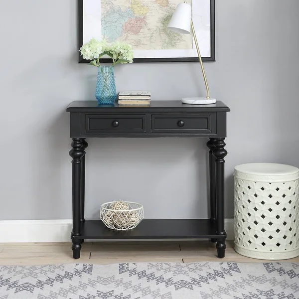 Copper Grove Kapan 2-Drawer Console Table with Turned Legs - Black