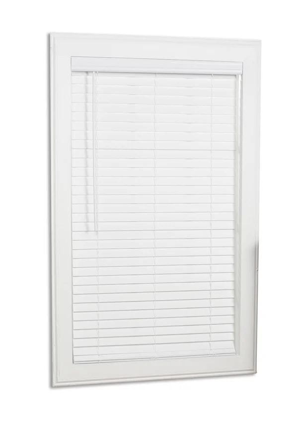 Allen + Roth Cordless Faux Wood 2-in Slat Width 70.5-in x 64-in Cordless White Faux Wood Room Darkening Faux Wood Blinds - 18JWT