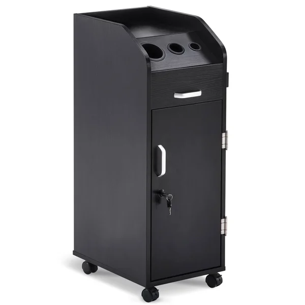 BarberPub Salon Trolley Storage Cart Coloring Beauty Hair Dryer Holder Stylist - Black
