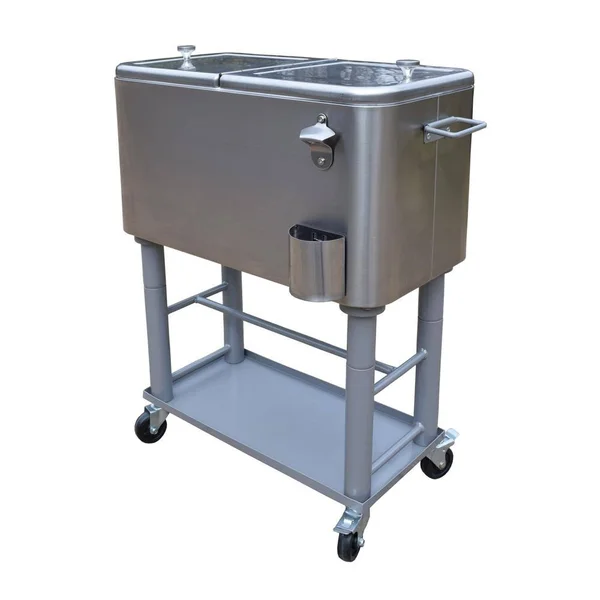 Oakland Living Stainless Steel 15 gal. Party Cooler Cart with Drain System Bottle Opener Caps Holder and Lock Wheels - Silver