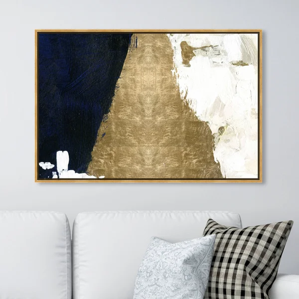 Oliver Gal Abstract Wall Art Framed Canvas Prints 'Night and Day' Paint - Gold - Gold - 45 x 30