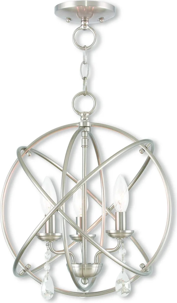 Livex Lighting Aria 3 Light Brushed Nickel Convertible Mini Chandelier/Ceiling Mount 40904-91