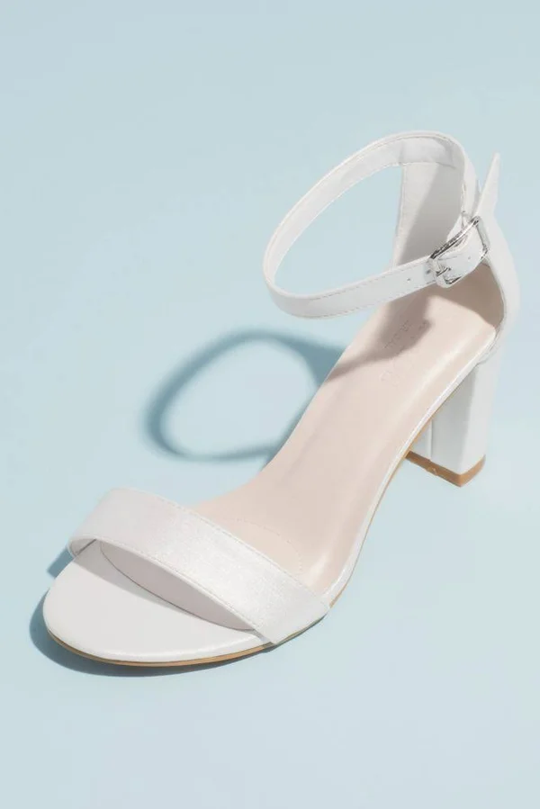 Block Heel Ankle Strap Sandal - White, 10 Women's