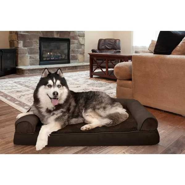 Furhaven Plush Suede Memory-Top Dog Couch Pet Bed (Medium - Gray)