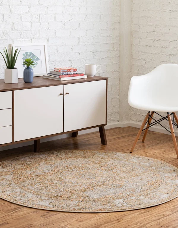 Isabella 5 ft Round Beige Area Rug