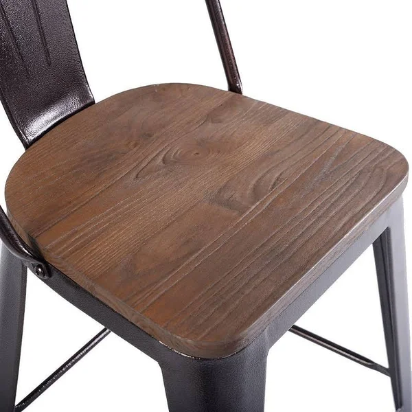 Costway Copper Set of 4 Metal Wood Counter Stool Kitchen Dining Bar Chairs Rustic