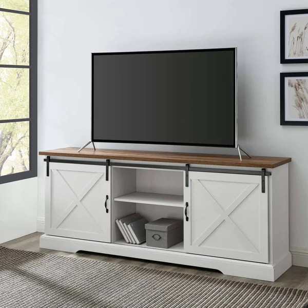 Walker Edison 70x22 Sliding Barn Door TV Console - Reclaimed Barnwood/Brushed White