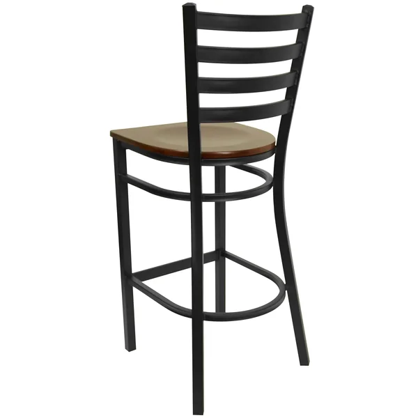 42.25x22 Black and Brown Hercules Series Ladder Back Restaurant Barstool