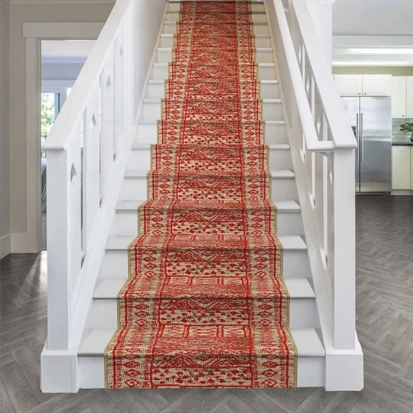 runrug USA Afrikans Taupe, Red Stair Carpet Runner Length: 23 Foo