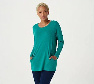 Susan Graver Weekend Textured Cotton Knit Tunicwith Pockets, Size Medium, True Jade