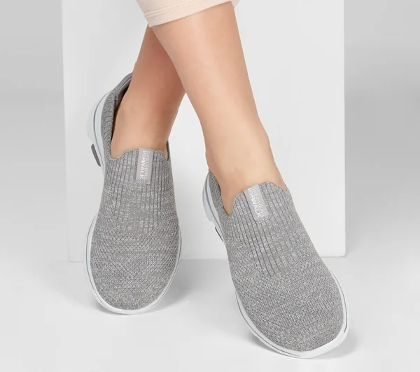 Skechers Women's GOwalk 5 Trendy Slip on Sneaker, Gray