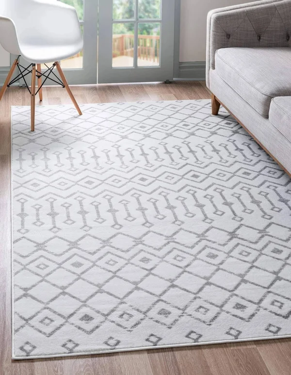Unique Loom Moroccan Trellis White 8 ft. x 11 ft. Area Rug