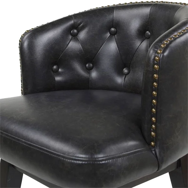 Jennifer Taylor Home Davidson 30x22 Faux Leather Swivel Low Back Bar Stool in Vintage Black