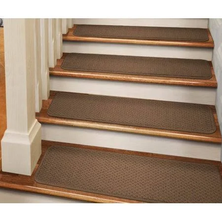 Set of 12 Adhesive Carpet Stair Treads - Toffee Brown - 8 in. x 30 in.
