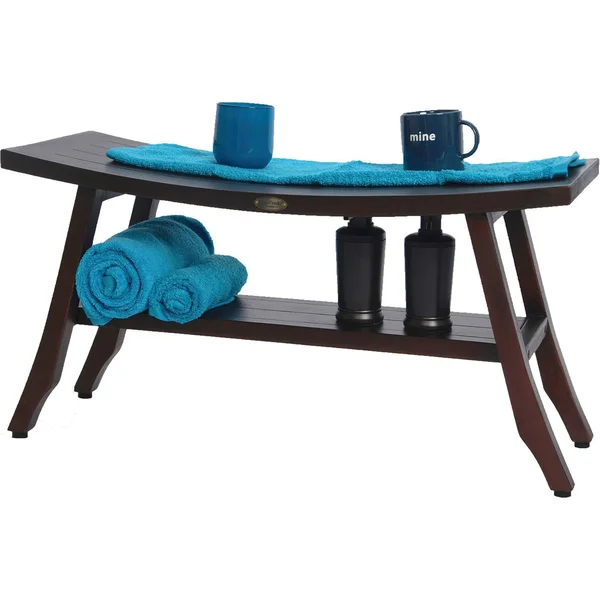 34x22 Satori DT176 Wide Teak Wood Shower Bench with Shelf - DecoTeak