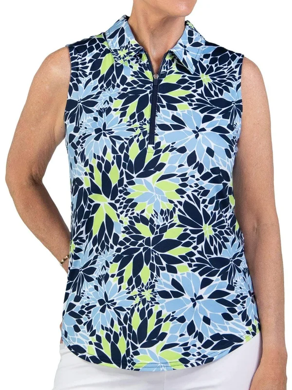 Jofit Women's Sleeveless Zip Polo Shirt in Floral Mosaic Print Size X-Large